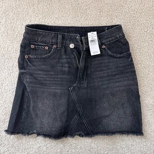 Black Denim Mini Skirt with Raw Hem